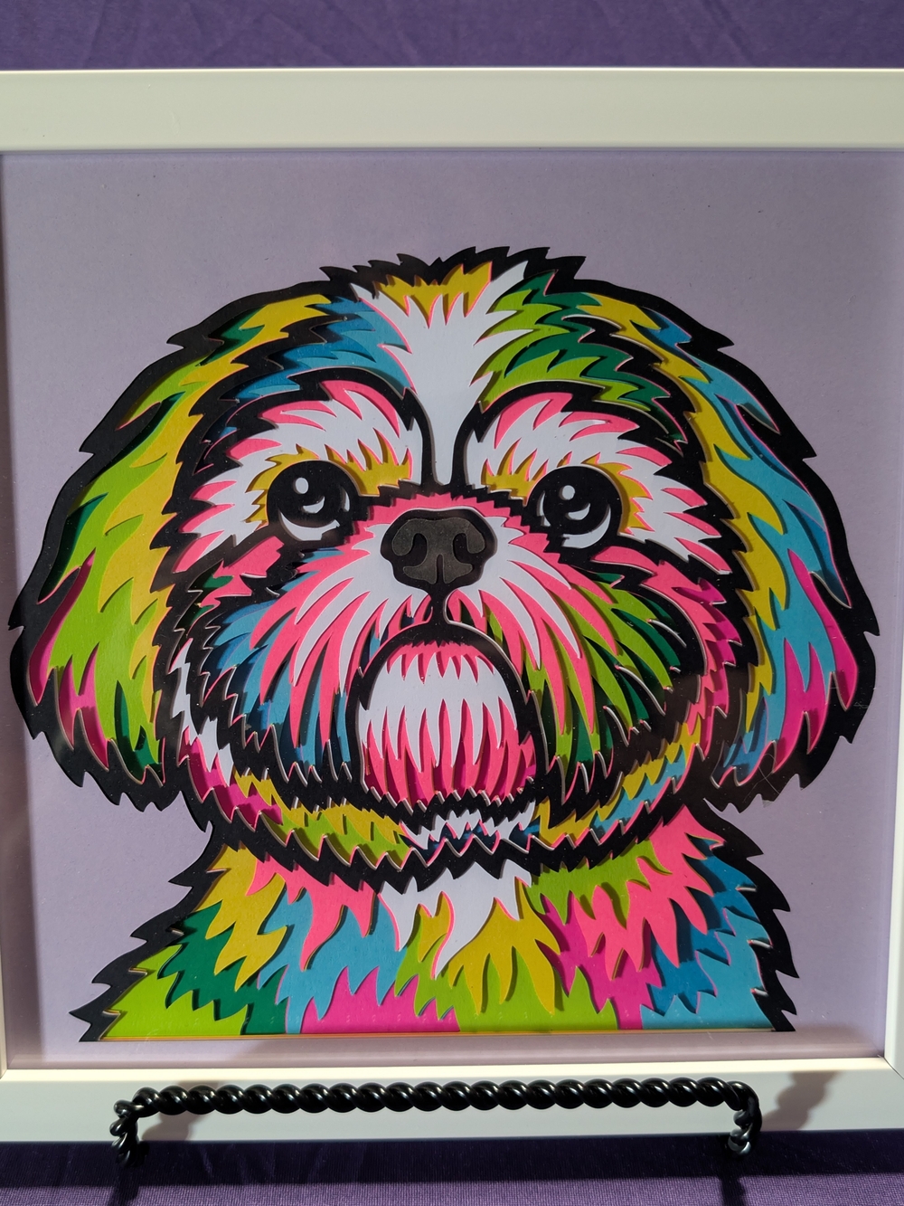 Hand Crafted Neon Multicolor Shih Tzu Wall Art - Pink, Green, Blue